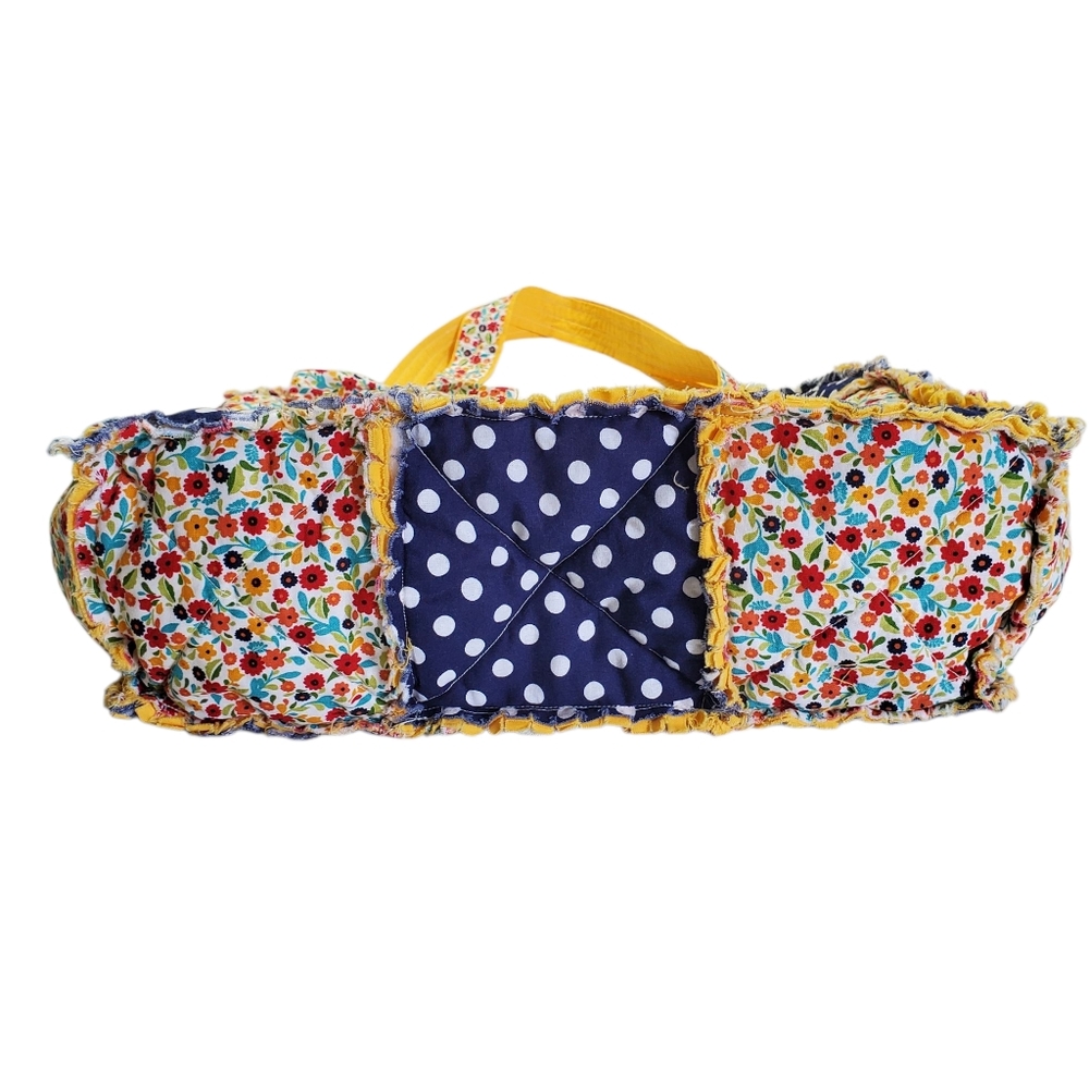 Homecrafted Rag Bag Floral and Polka Dot Tote With Bow - Picture 7 of 14
